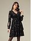 preiswerte Silvester Kleider-Long Sleeve Sequin Split Mini Dress