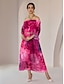 abordables Print Dresses-Floral Off Shoulder Chiffon Midi Dress