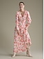 abordables Print Dresses-Brand Satin Floral Design Tie Front Material Wedding Guest Maxi Dress