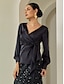 abordables blusas-Satin Design Lantern Sleeve Tuxedo Blouse