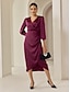 preiswerte Silvester Kleider-Ruched Satin Wrap Lantern Sleeve Midi Dress