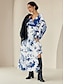 cheap Print Dresses-Chiffon A Line Flounced Split Ends V Neck Maxi Dress