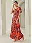 economico Abiti da festa-Heart shaped Sleeveless Satin Ruffle Maxi Dress