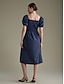 baratos Vestidos Casuais-Cotton Tie Front Square Neck Midi Dress