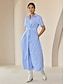 cheap Casual Dresses-Cotton Striped Fold-over Collar Casual Shirt Maxi Dress