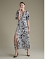 abordables Vestidos casuales-Striped Maxi Dress Elegant V Neck Split