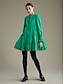 billige Uformelle kjoler-Cotton Shirred Long Sleeve V Neck Mini Dress