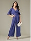 billige Jumpsuits-Shirred Chiffon V Neck Magyar Sleeve Jumpsuit