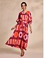 baratos Print Dresses-Printed Lantern Sleeve Belted Maxi Dress