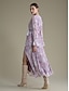 cheap Print Dresses-Chiffon Velvet Paisley Ruffle Puff Sleeve Maxi Dress