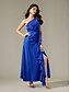 baratos Vestidos de Renda-Satin Ruffle Shoulder Sleeveless Maxi Dress