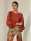 baratos Blouses-Puff Sleeve Satin Blouse