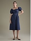 abordables Vestidos casuales-Cotton Square Neck Midi Dress with Tie Front Short Sleeve