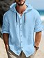 cheap Linen Shirts-Men's Casual Plain Linen Hooded Shirt