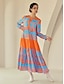 cheap Print Dresses-Plants Linear Button Up Crew Neck Ethnic Casual Maxi Dress