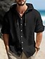 cheap Linen Shirts-Men's Casual Plain Linen Hooded Shirt