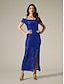 cheap Party Dresses-SequinBlue Ruched Off Shoulder Split Ends Maxi Dress