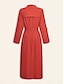 abordables Vestidos casuales-Cotton Stand Collar Elastic Waist Midi Dress
