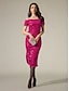 cheap Party Dresses-Sequin Detachable Strap Rose Red Party Midi Dress