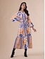 abordables Print Dresses-Botanical Belted V Neck Lantern Sleeve Maxi Dress