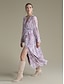 abordables Print Dresses-Paisley Velvet Ruffle Sleeve Maxi Dress