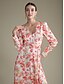 baratos Print Dresses-Luxury Floral Satin Tie Front Maxi Dress