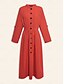 abordables Vestidos casuales-Cotton Stand Collar Elastic Waist Midi Dress