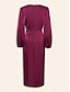 baratos Vestidos de Renda-Satin Ruched Wrap Lantern Sleeve Midi Dress