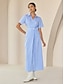 cheap Casual Dresses-Cotton Striped Fold-over Collar Casual Shirt Maxi Dress