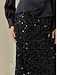 cheap Skirts-Sparkly Midi Sequined Black Skirts