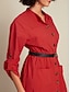 abordables Vestidos casuales-Cotton Stand Collar Elastic Waist Midi Dress