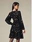 abordables Vestidos de Nochevieja-Split Sequin Long Sleeve Mini Dress