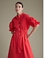 abordables Robes Décontracté-Solid Color Button Up Tie Belt Dress