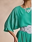 cheap Two Piece Sets-Chiffon Casual Magyar Sleeve Crew Neck Two Piece Set(Belt Not Included)