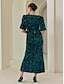 economico Abiti da festa-Sequin Puff Sleeve Velour Maxi Dress