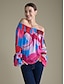 baratos blusas-Elastic Off Shoulder Floral Chiffon Blouse