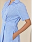 cheap Casual Dresses-Cotton Striped Fold-over Collar Casual Shirt Maxi Dress