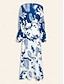 cheap Print Dresses-Chiffon A Line Flounced Split Ends V Neck Maxi Dress