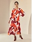 cheap Print Dresses-Chiffon Geometric Pattern Y Neck Casual Daily Maxi Dress