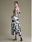 cheap Print Dresses-Tencel Cotton Floral V Neck Elastic Waist Maxi Dress