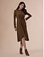 baratos Vestidos Midi-Mismatched Knit Tencel Elegant Midi Shirt Dress