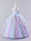 preiswerte Kleider für Mädchen-Kinder Mädchen Kleid Farbblock Regenbogen ärmellos Party süß Polyester Maxi Tüll Kleid Sommer Frühling 3-12 Jahre hellrosa weiß elfenbein