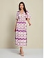 billige Print Dresses-Geometric Satin Double Slit Maxi Dress