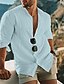 preiswerte Linen Shirts-Herren Hemd leinenhemd Sommerhemd Strandbekleidung Knopfhemd Hemd mit Stehkragen Schwarz Weiß Gelb Hellgrün Langarm Feste Farbe Kragen Frühling Herbst Outdoor Strasse Bekleidung