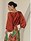 abordables Blouses-Puff Sleeve Satin Blouse