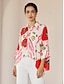 cheap Shirts-Floral Magyar Sleeve Irregular Hem Shirt Collar Casual Daily Shirt