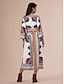 economico Print Dresses-Geometric Satin V Neck Maxi Dress