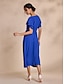 baratos Vestidos Casuais-Royal Blue Ruffle Belted Chiffon Dress