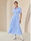 cheap Casual Dresses-Cotton Striped Fold-over Collar Casual Shirt Maxi Dress