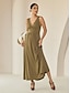 baratos Vestidos Casuais-Modal Sleeveless Solid Color V Neck Daily Casual Maxi Dress